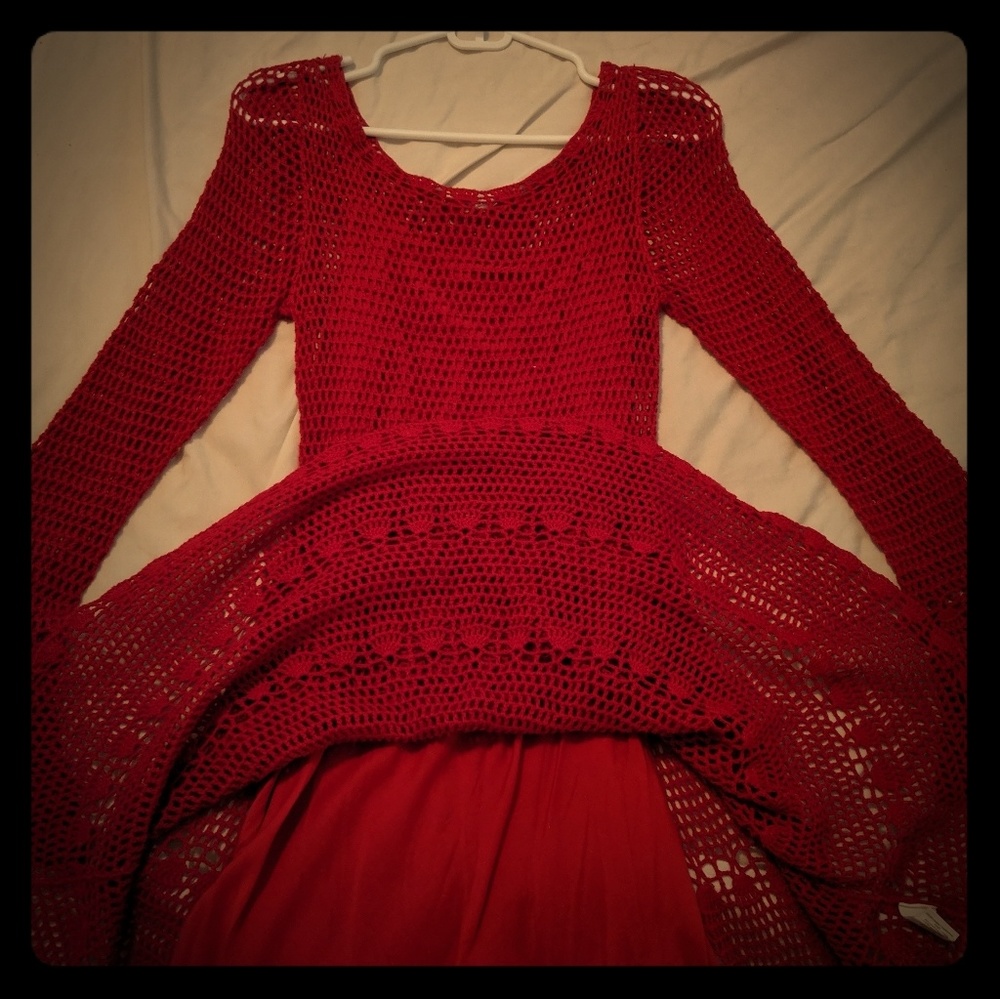 Anthropology Crocheted Red Dress size Small